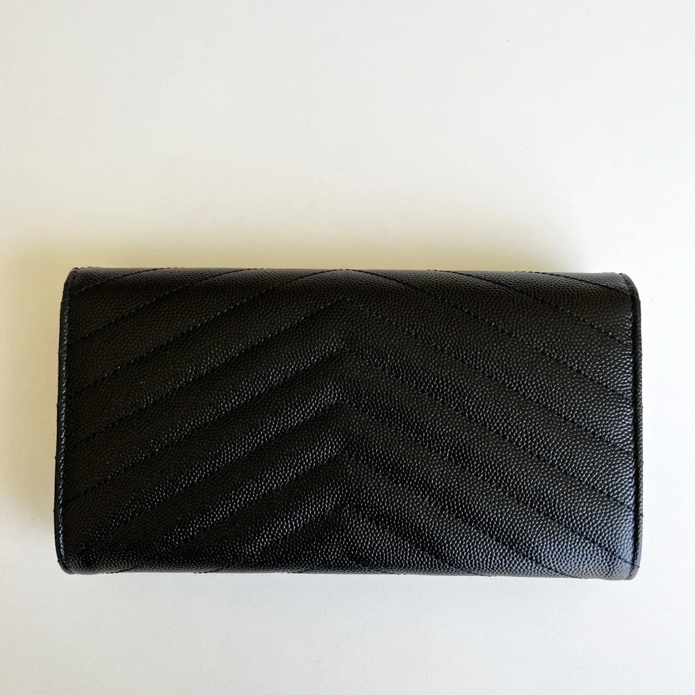Saint Laurent YSL Large Grain de Poudre Leather Flap Wallet in Black - Picture 3 of 10
